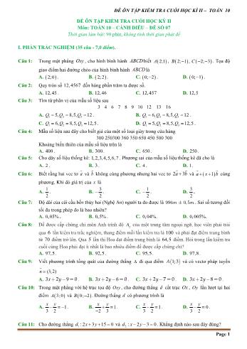 Đề ôn tập kiểm tra cuối học kì 2 Toán Lớp 10 (Sách Cánh diều) - Đề số 7 (Có hướng dẫn giải chi tiết)