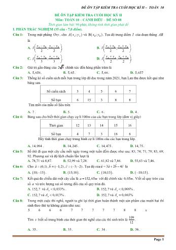 Đề ôn tập kiểm tra cuối học kì 2 Toán Lớp 10 (Sách Cánh diều) - Đề số 8 (Có hướng dẫn giải chi tiết)
