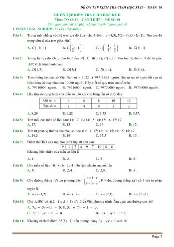 Đề ôn tập kiểm tra cuối học kì 2 Toán Lớp 10 (Sách Cánh diều) - Đề số 10 (Có hướng dẫn giải chi tiết)