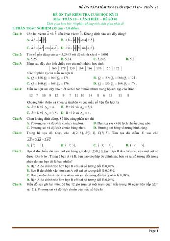 Đề ôn tập kiểm tra cuối học kì 2 Toán Lớp 10 (Sách Cánh diều) - Đề số 6 (Có hướng dẫn giải chi tiết)