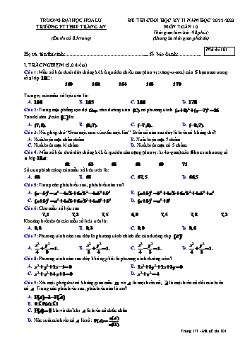 Đề thi cuối học kì 2 Toán Lớp 10 - Mã đề 101 - Năm học 2022-2023 - Trường Đại học Hoa Lư