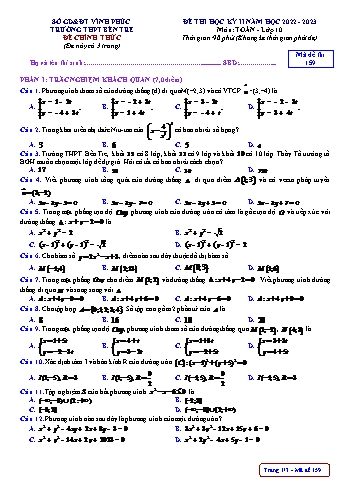 Đề thi học kì 2 Toán Lớp 10 - Mã đề 159 - Năm học 2022-2023 - Trường THPT Bến Tre (Có đáp án)