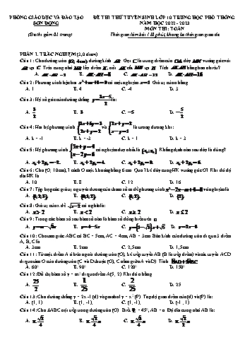 Đề thi thử tuyển sinh Lớp 10 THPT môn Toán - Năm học 2022-2023 - Phòng GD&ĐT Sơn Động (Có hướng dẫn chấm)
