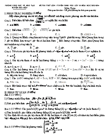 Đề thi thử tuyển sinh vào Lớp 10 môn Toán - Năm học 2023-2024 - Phòng GD&ĐT Hải Hậu (Có đáp án)