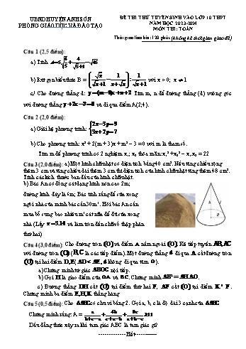 Đề thi thử tuyển sinh vào Lớp 10 THPT môn Toán - Năm học 2023-2024 - Phòng GD&ĐT Anh Sơn (Có đáp án và biểu điểm)