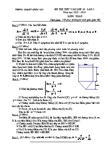 Đề thi thử vào Lớp 10 môn Toán (Lần 1) - Năm học 2023-2024 - Phòng GD&ĐT Quốc Oai (Có hướng dẫn chấm)