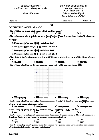 Kiểm tra cuối học kì 2 Toán Lớp 10 - Mã đề 101 - Năm học 2022-2023 - Trường THPT Trần Quốc Tuấn (Có đáp án)