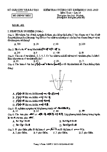 Kiểm tra cuối học kì 2 Toán Lớp 10 - Năm học 2022-2023 - Sở GD&ĐT Bình Dương