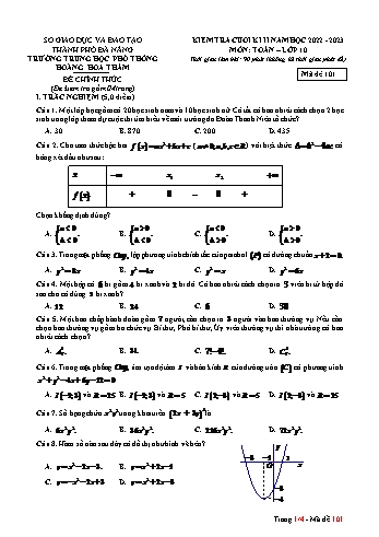 Kiểm tra cuối kì 2 Toán Lớp 10 - Mã đề 101 - Năm học 2022-2023 - Trường THPT Hoàng Hoa Thám (Có đáp án)