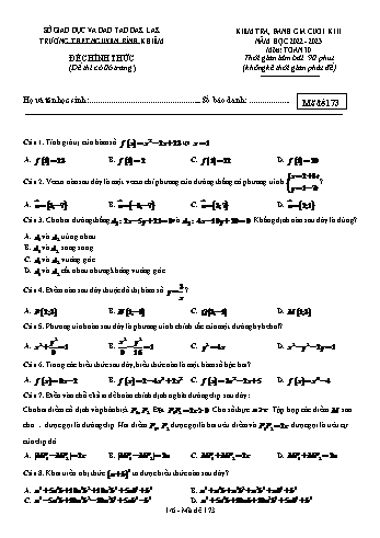 Kiểm tra, đánh giá cuối kì 2 Toán Lớp 10 - Mã đề 173 - Năm học 2022-2023 - Trường THPT Nguyễn Bỉnh Khiêm (Có đáp án)