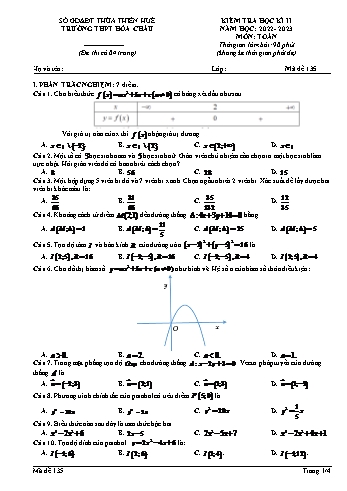 Kiểm tra học kì 2 Toán Lớp 10 - Mã đề 135 - Năm học 2022-2023 - Trường THPT Hóa Châu