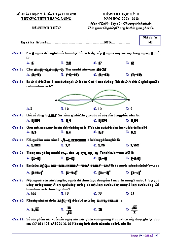 Kiểm tra học kì 2 Toán Lớp 10 - Mã đề 143 - Năm học 2022-2023 - Trường THPT Thăng Long