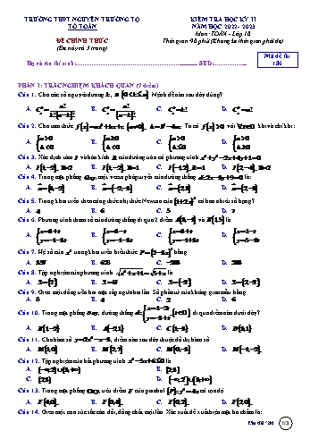 Kiểm tra học kì 2 Toán Lớp 10 - Mã đề 186 - Năm học 2022-2023 - Trường THPT Nguyễn Trường Tộ (Có đáp án)
