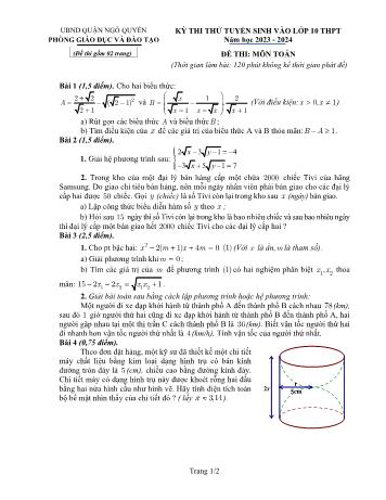 Kỳ thi thử tuyển sinh vào Lớp 10 THPT môn Toán - Năm học 2023-2024 - Phòng GD&ĐT Ngô Quyền (Có hướng dẫn chấm)