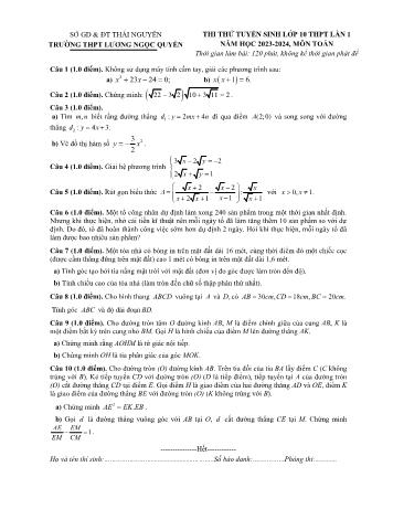 Thi thử tuyển sinh Lớp 10 THPT môn Toán (Lần 1) - Năm học 2023-2024 - Trường THPT Lương Ngọc Quyến (Có hướng dẫn chấm)