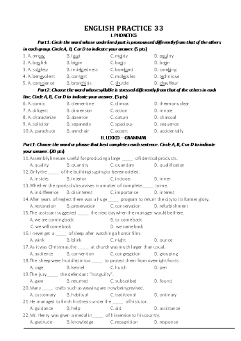 Đề luyện thi vào Lớp 10 chuyên Tiếng Anh - Đề 33 (Có đáp án)