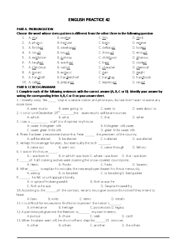 Đề luyện thi vào Lớp 10 chuyên Tiếng Anh - Đề 42 (Có đáp án)