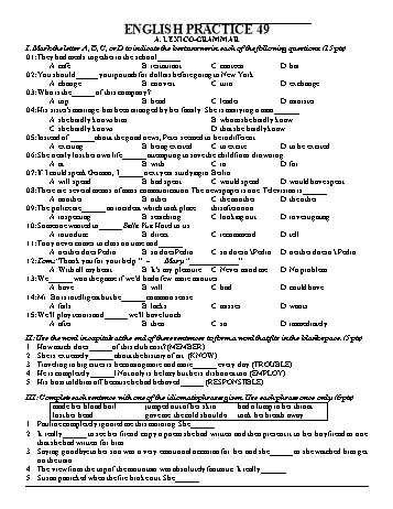 Đề luyện thi vào Lớp 10 chuyên Tiếng Anh - Đề 49 (Có đáp án)