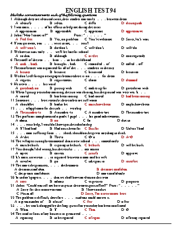 Đề luyện thi vào Lớp 10 chuyên Tiếng Anh - Đề 94 (Có đáp án)