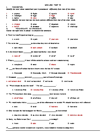 Đề luyện thi vào Lớp 10 chuyên Tiếng Anh - Đề 99 (Có đáp án)