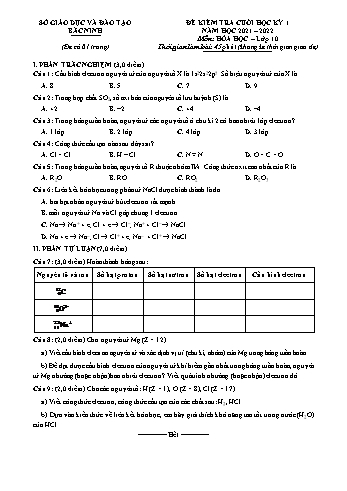 Đề kiểm tra cuối học kì 1 Hóa học Lớp 10 - Năm học 2021-2022 - Sở GD&ĐT Bắc Ninh (Có đáp án)