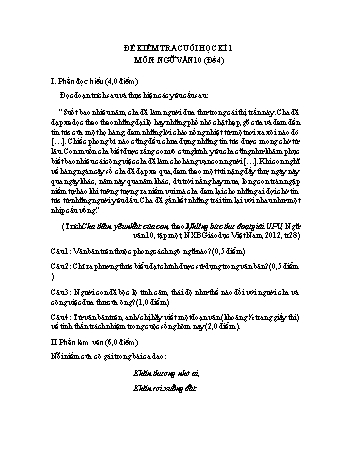Đề kiểm tra cuối học kì 1 Ngữ văn Lớp 10 - Đề 4 (Có gợi ý)
