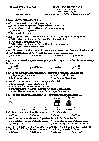 Đề kiểm tra giữa học kì 1 Vật lí Lớp 10 - Năm học 2022-2023 - Sở GD&ĐT Bắc Ninh