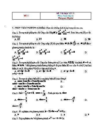 Đề thi học kì 2 Toán Lớp 10 - Đề 2 (Có đáp án)