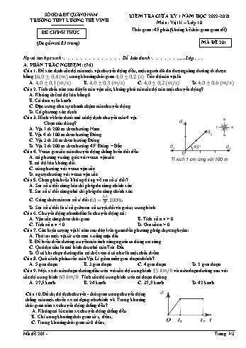 Kiểm tra giữa kì 1 Vật lí Lớp 10 - Mã đề 201 - Năm học 2022-2023 - Trường THPT Lương Thế Vinh