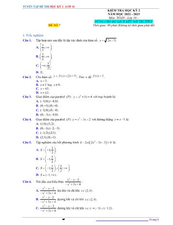 Kiểm tra học kì 2 Toán Lớp 10 (Sách Kết nối tri thức) - Đề số 7 - Năm học 2022-2023 (Có lời giải)
